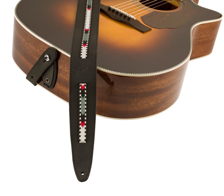 Fender Paramount Acoustic Leather Guitar Strap - Black - Acoustic Centre Music Store, Melbourne Australia