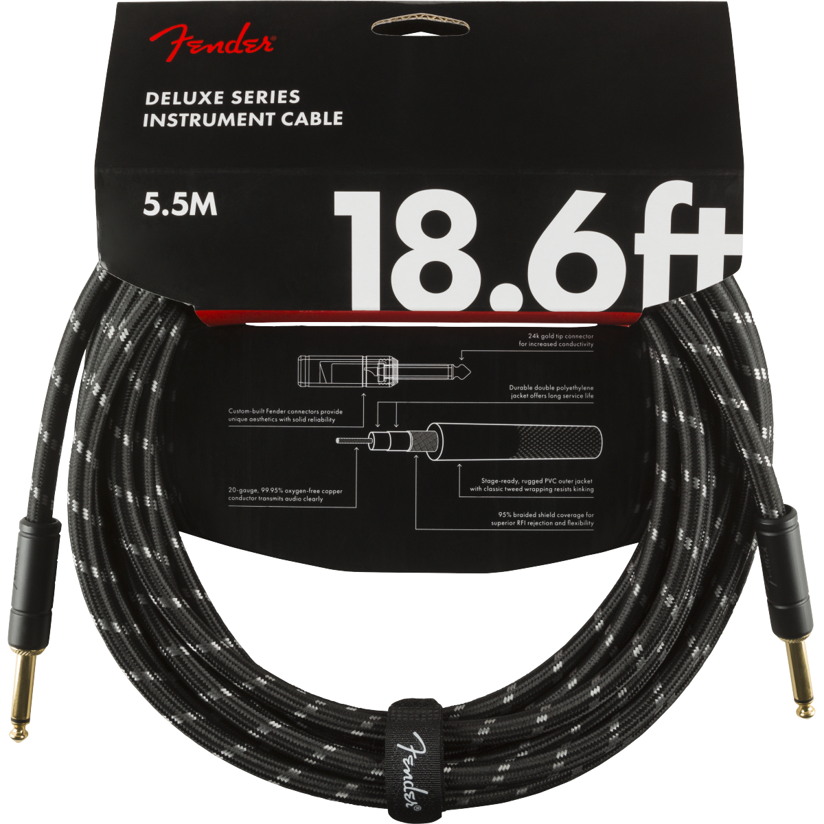 Fender Deluxe Series Black Tweed Guitar Cables - Acoustic Centre Music Store, Melbourne Australia