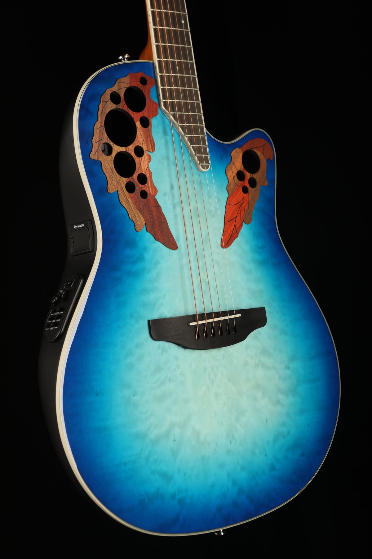 Ovation Celebrity Elite Exotic 'Caribbean Blue Quilted Maple' Acoustic Electric Guitar - Acoustic Centre Music Store, Melbourne Australia