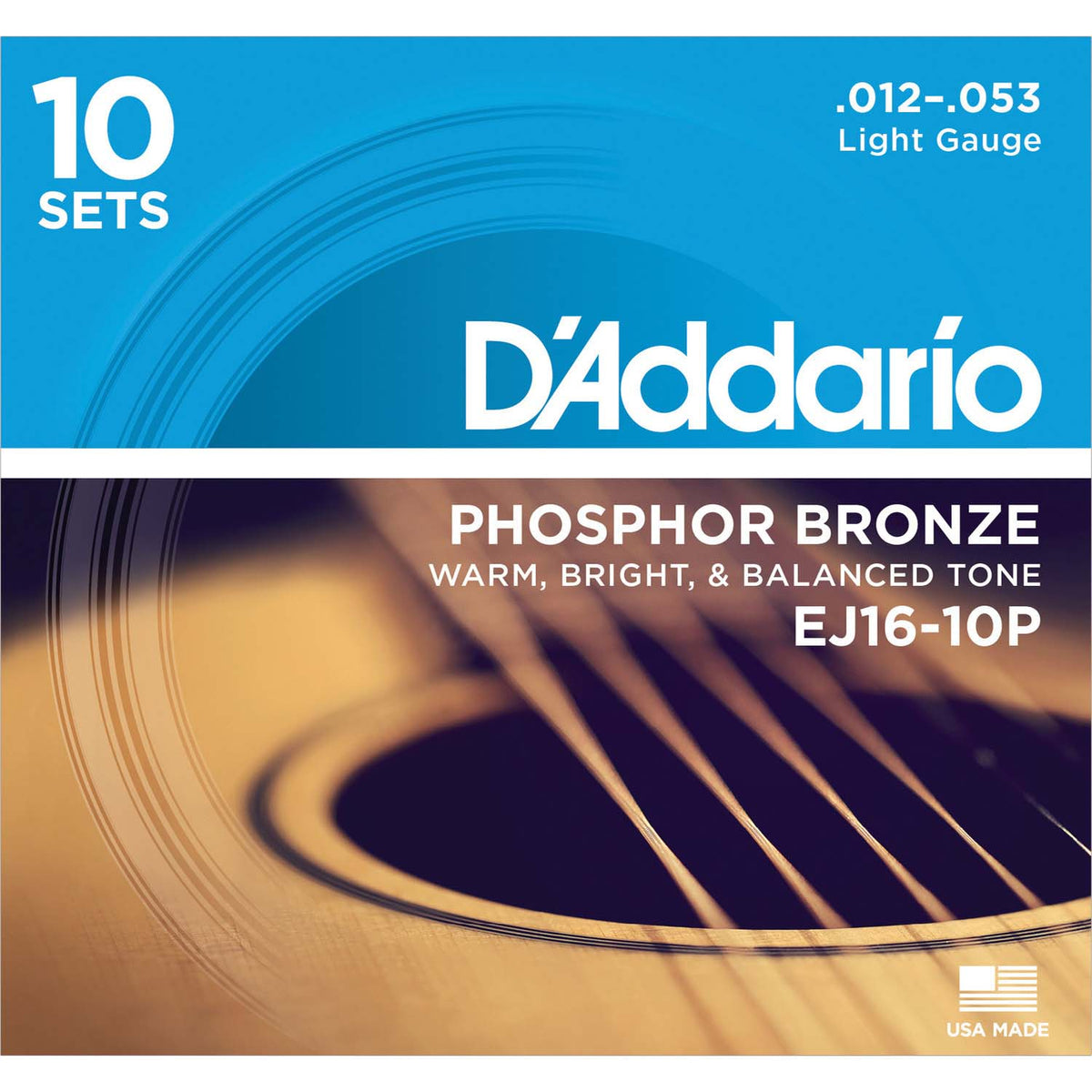 D&#39;Addario EJ16-10P 10-Pack Phosphor Bronze 12 - 53 Acoustic Guitar Strings - Acoustic Centre Music Store, Melbourne Australia