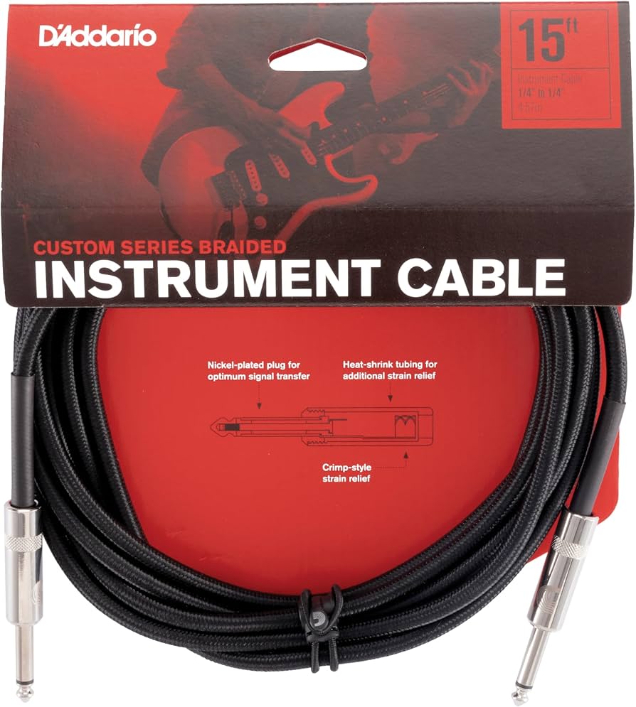 D'Addario Planet Waves PW-BG-15BK Braided Instrument Cable 'Black' Straight to Straight 15ft