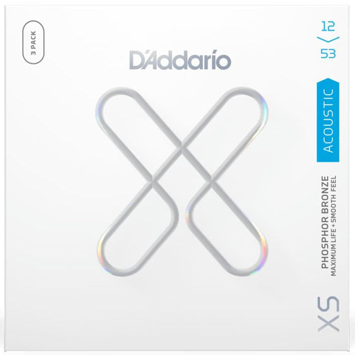 D’Addario XS Phosphor Bronze Acoustic Guitar Strings 12–53 Light – 3 Pack