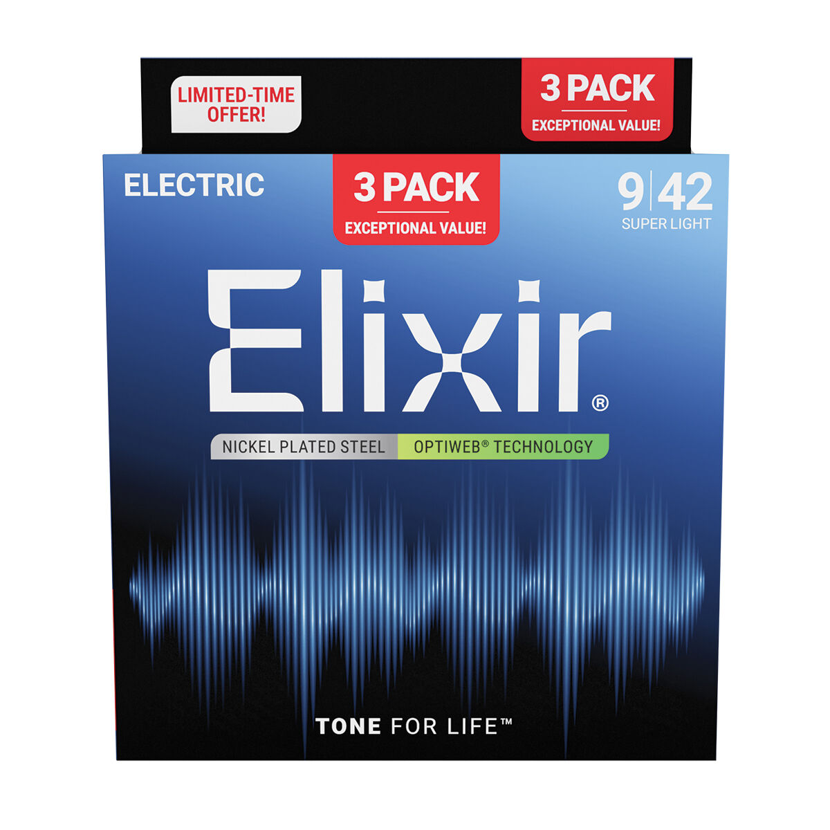 Elixir Optiweb Nickel Plated Steel Electric Guitar Strings Super Light 9-42 3-Pack