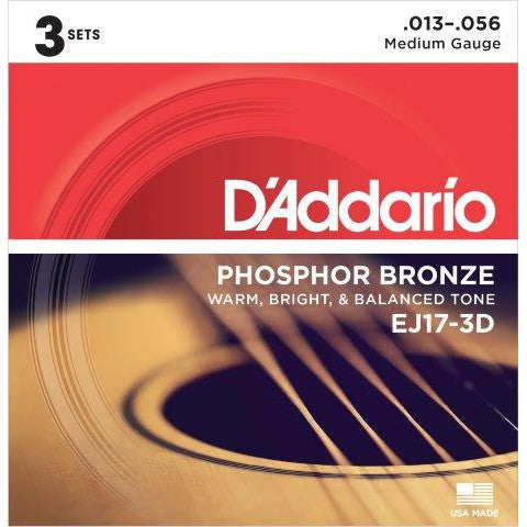 D&#39;Addario EJ17-3D 3-Pack Phosphor Bronze 13 - 56 Acoustic Guitar Strings - Acoustic Centre Music Store, Melbourne Australia