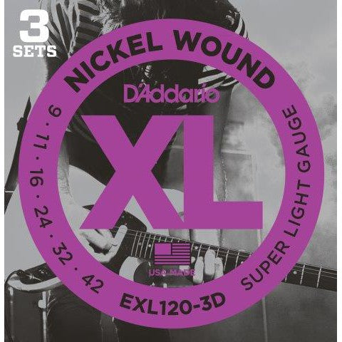 D&#39;Addario EXL120-3D 3-Pack Nickel Wound 9 - 42 Electric Guitar Strings - Acoustic Centre Music Store, Melbourne Australia