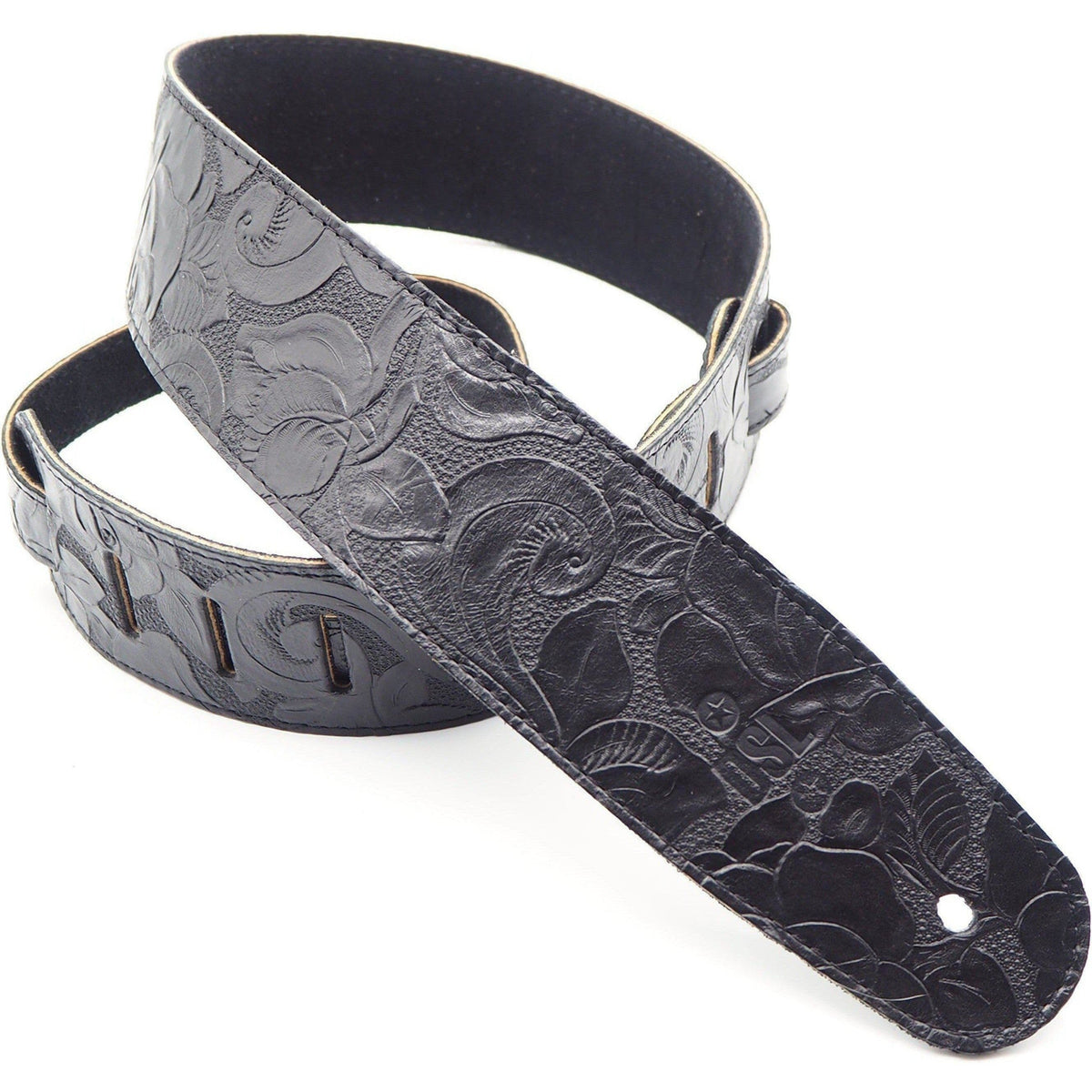DSL 2.5&quot; Flower Embossed Leather Guitar Strap - Black - Acoustic Centre Music Store, Melbourne Australia