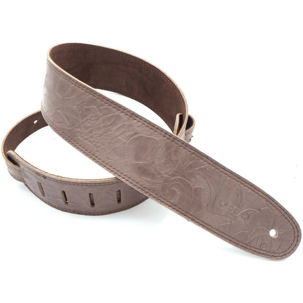 DSL 2.5&quot; Flower Embossed Leather Guitar Strap - Brown - Acoustic Centre Music Store, Melbourne Australia
