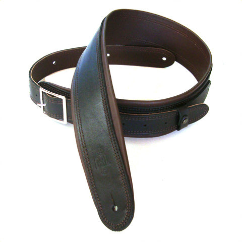 DSL 2.5" Rolled Edge Leather Guitar Strap with Buckle - Black/Brown - Acoustic Centre Music Store, Melbourne Australia