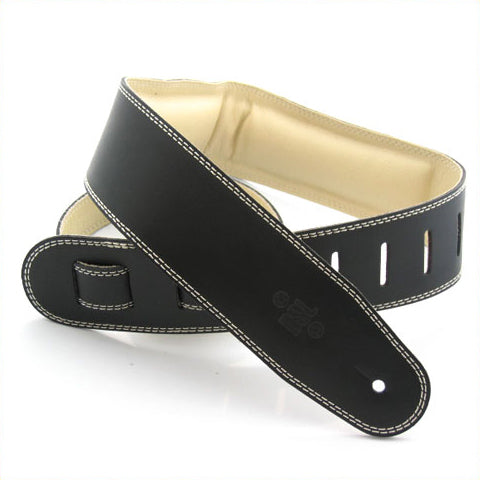 DSL 2.5" Padded Garment Leather Guitar Strap - Black/Beige - Acoustic Centre Music Store, Melbourne Australia