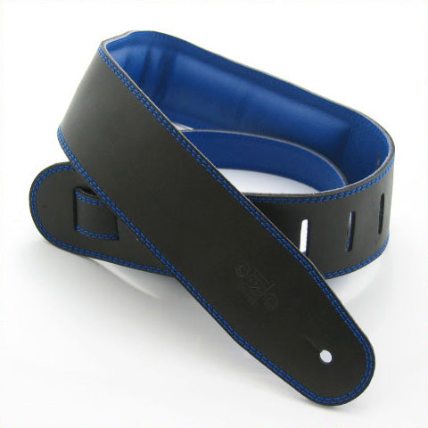 DSL 2.5&quot; Padded Garment Leather Guitar Strap - Black/Blue - Acoustic Centre Music Store, Melbourne Australia