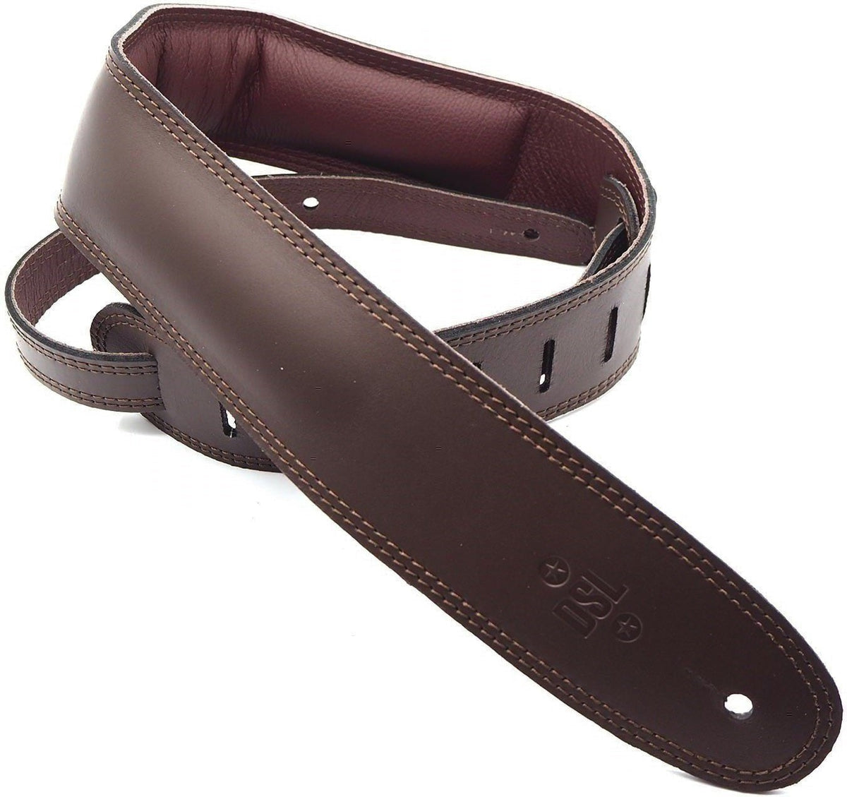 DSL 2.5" Padded Garment Leather Guitar Strap - Saddle Brown/Brown - Acoustic Centre Music Store, Melbourne Australia