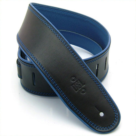 DSL 3.5" Rolled Edge Leather Guitar Strap - Black/Blue - Acoustic Centre Music Store, Melbourne Australia