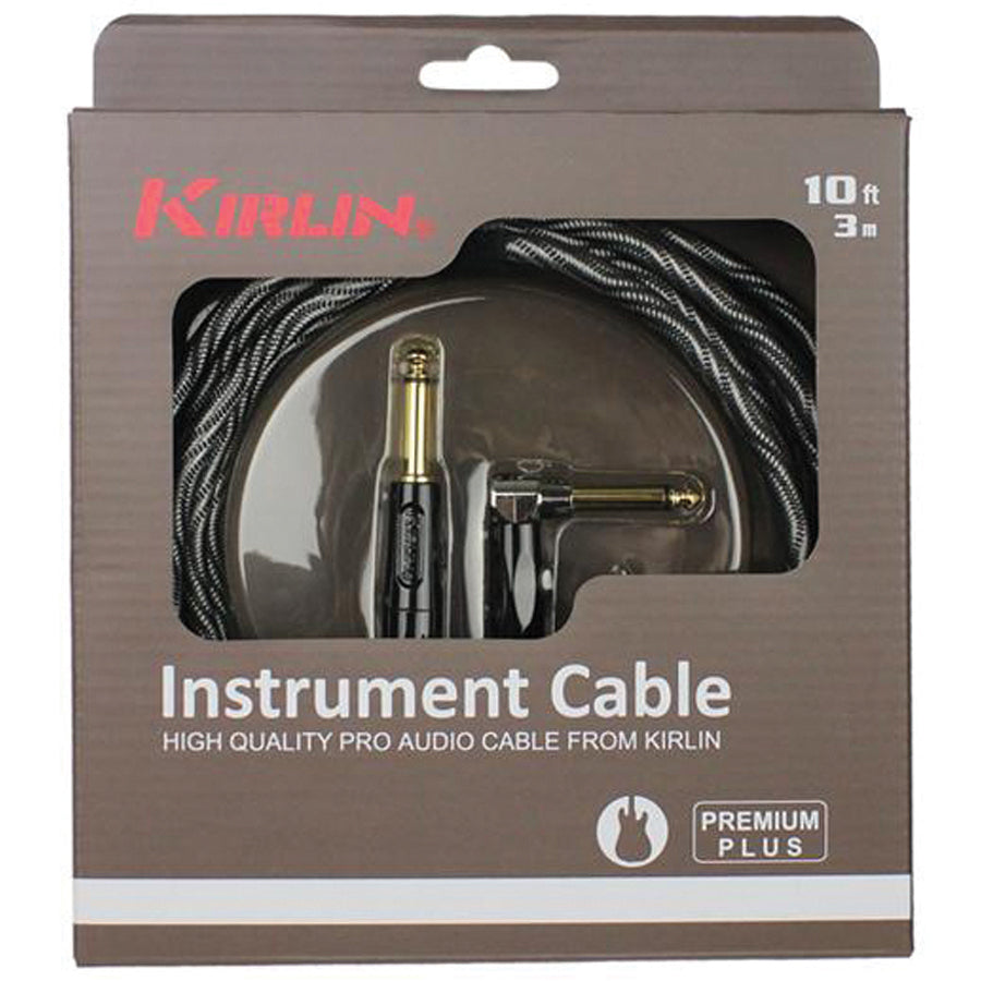 Kirlin IWB-202WBW Premium Plus Wave ‘Black’ Right Angle Guitar Cable 10ft