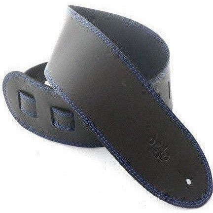 DSL 3.5" Single-Ply Leather Guitar Strap - Black with Blue Stitching - Acoustic Centre Music Store, Melbourne Australia