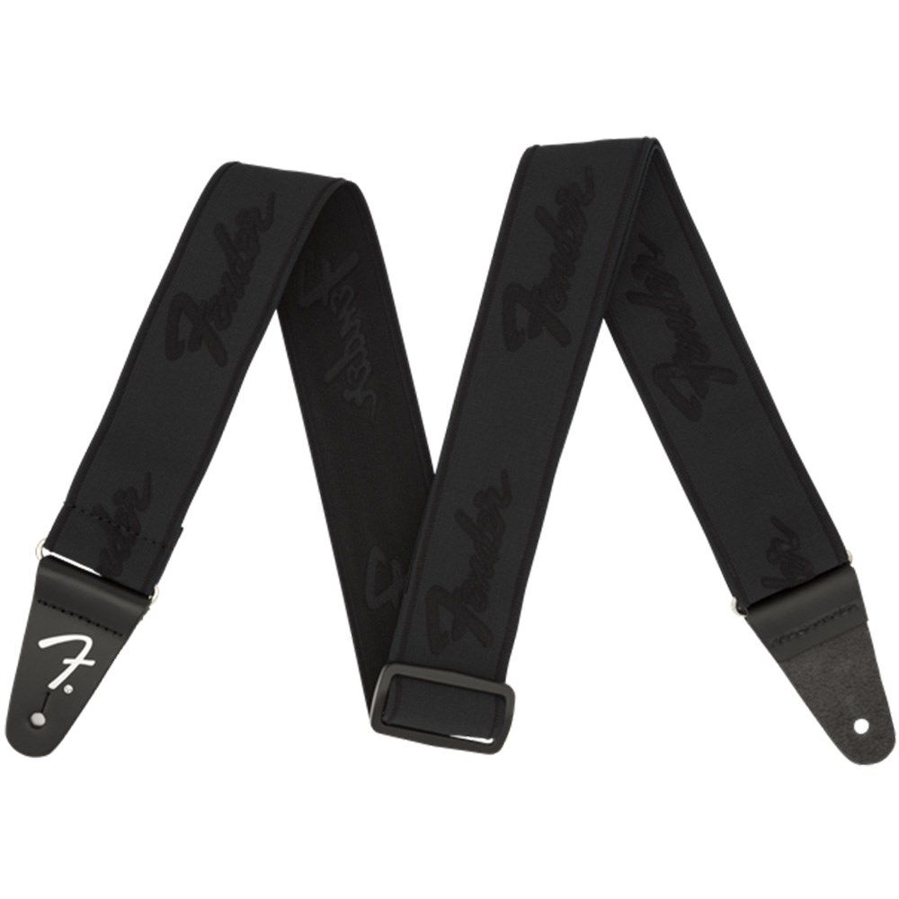 Fender WeighLess Running Logo Black/Black Guitar Strap - Acoustic Centre Music Store, Melbourne Australia