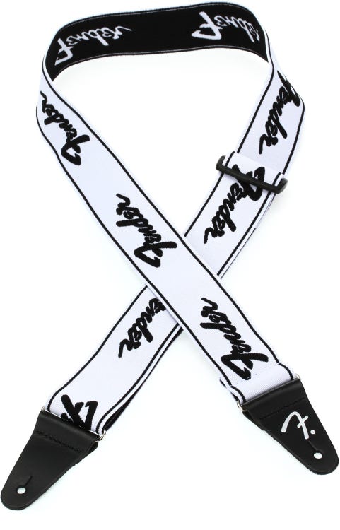 Fender WeighLess Running Logo Black/White Guitar Strap - Acoustic Centre Music Store, Melbourne Australia
