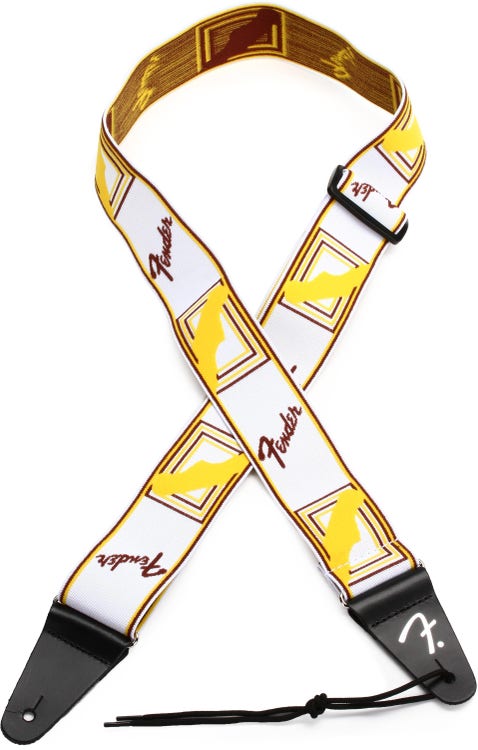 Fender WeighLess Monogram White/Brown/Yellow Guitar Strap - Acoustic Centre Music Store, Melbourne Australia