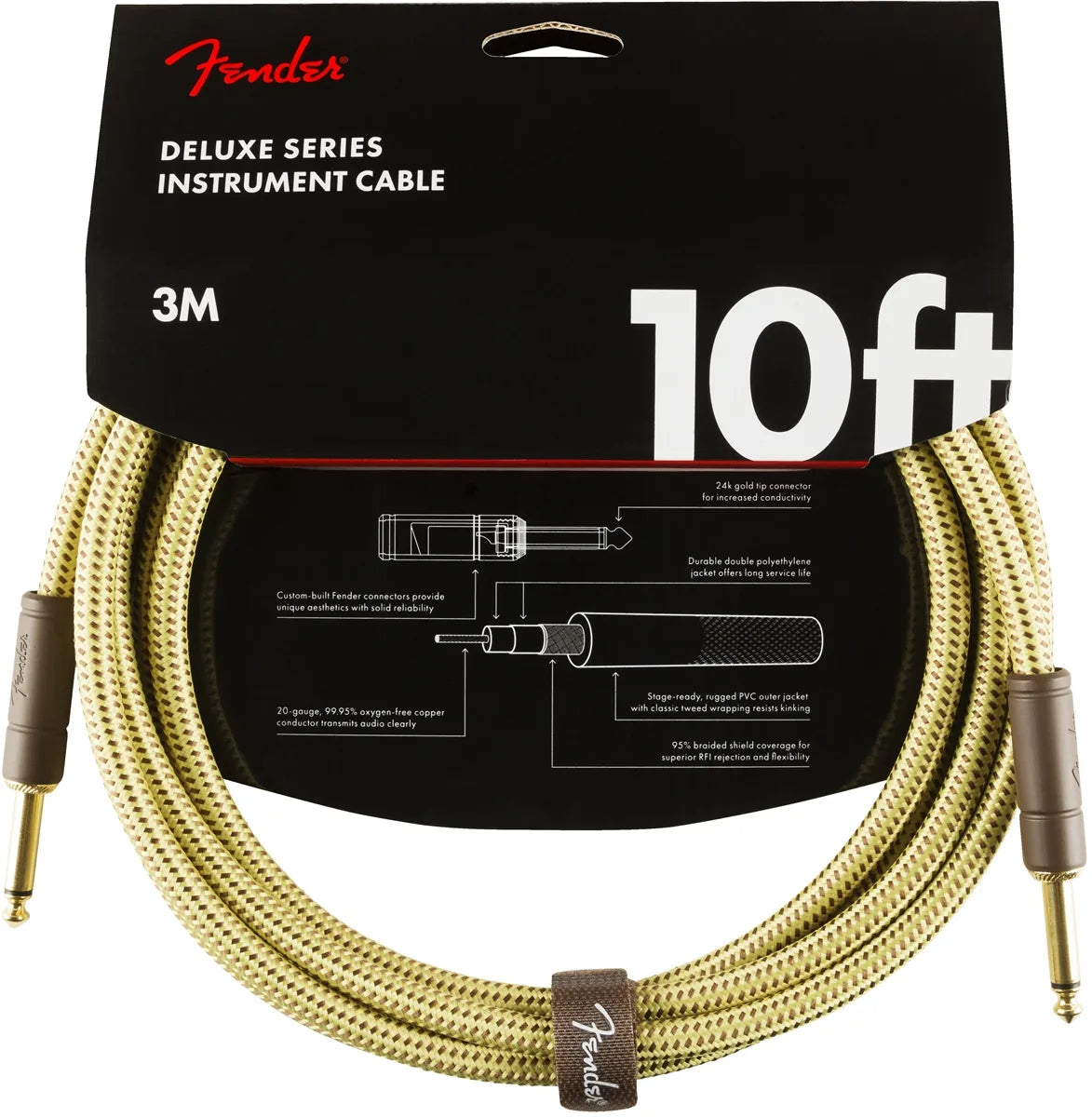 Fender Deluxe Series Tweed Guitar Cables - Acoustic Centre Music Store, Melbourne Australia