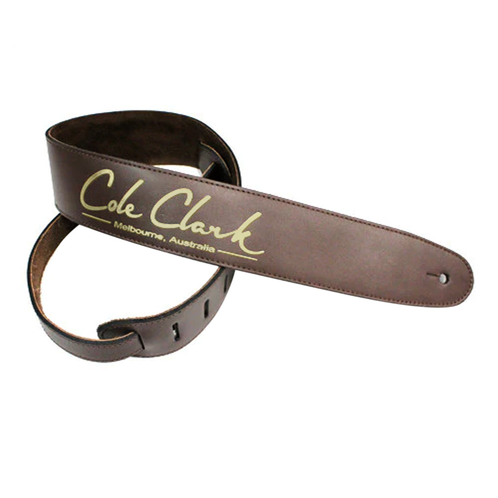 Cole Clark 2.5" Leather Strap - Brown / Gold - Acoustic Centre Music Store, Melbourne Australia