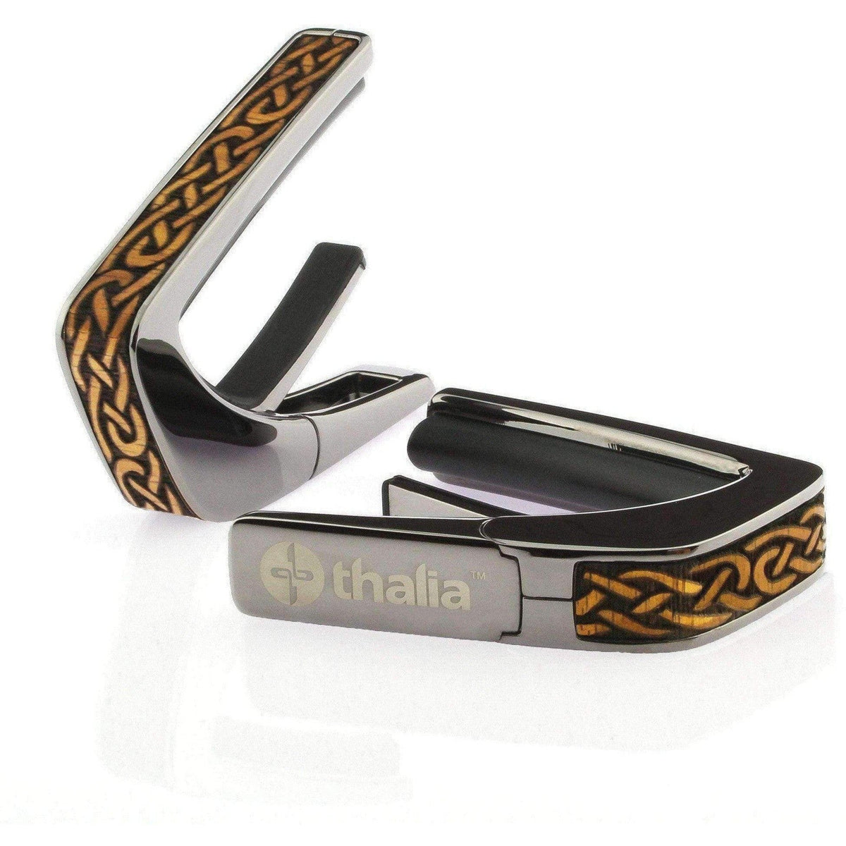 Thalia 'AAA Hawaiian Koa - Celtic Knot' Deluxe Series Guitar Capo - Black Chrome - Acoustic Centre Music Store, Melbourne Australia