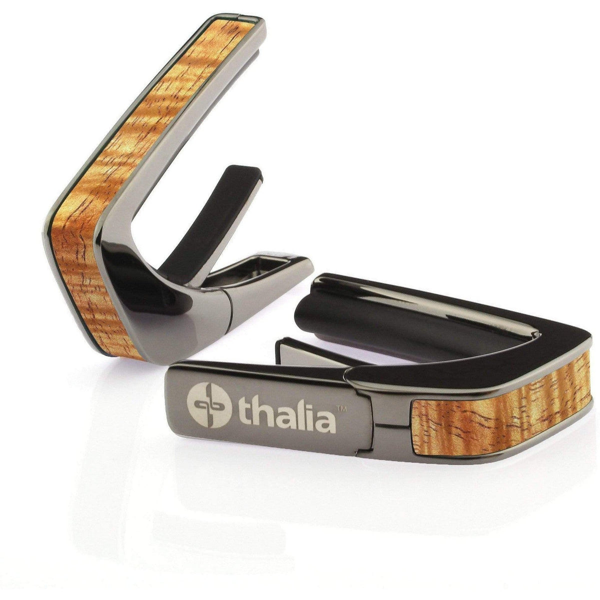 Thalia 'AAAA Curly Hawaiian Koa' Exotic Series Guitar Capo - Black Chrome - Acoustic Centre Music Store, Melbourne Australia