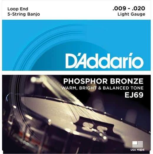 D&#39;Addario EJ69 Phosphor 5-String Loop End Banjo Strings - Acoustic Centre Music Store, Melbourne Australia